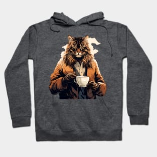 Maine Coon Cat Drinking Coffee Hoodie